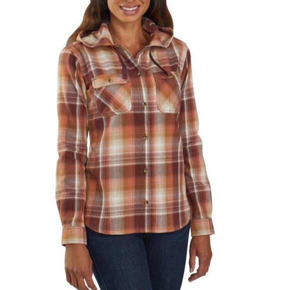 Carhartt Women's Hooded Flannel Shirt Brown Multi Plaid size XL (16/18)